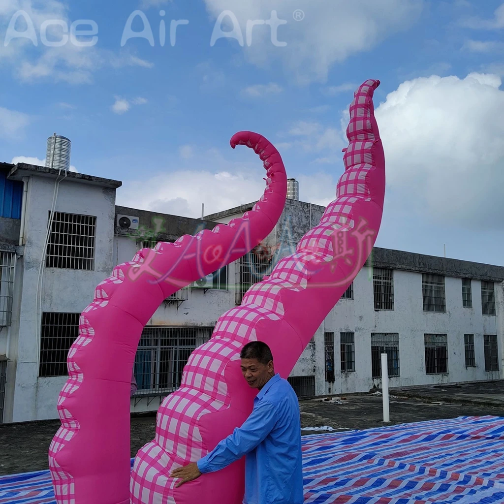 Giant Pink Inflatable Octopus Tentacle With Blower For Halloween Outdoor Events Commercial Performance Stage Roof Party Decor