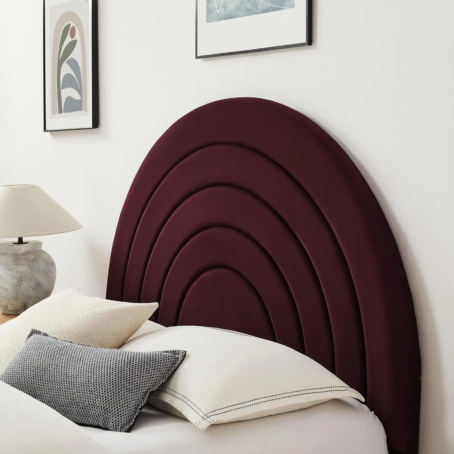 Velvet Platform Bed Queen Size Arch Padded Headboard Plinth Base Upholstered Bed Frame, Customized - view 4