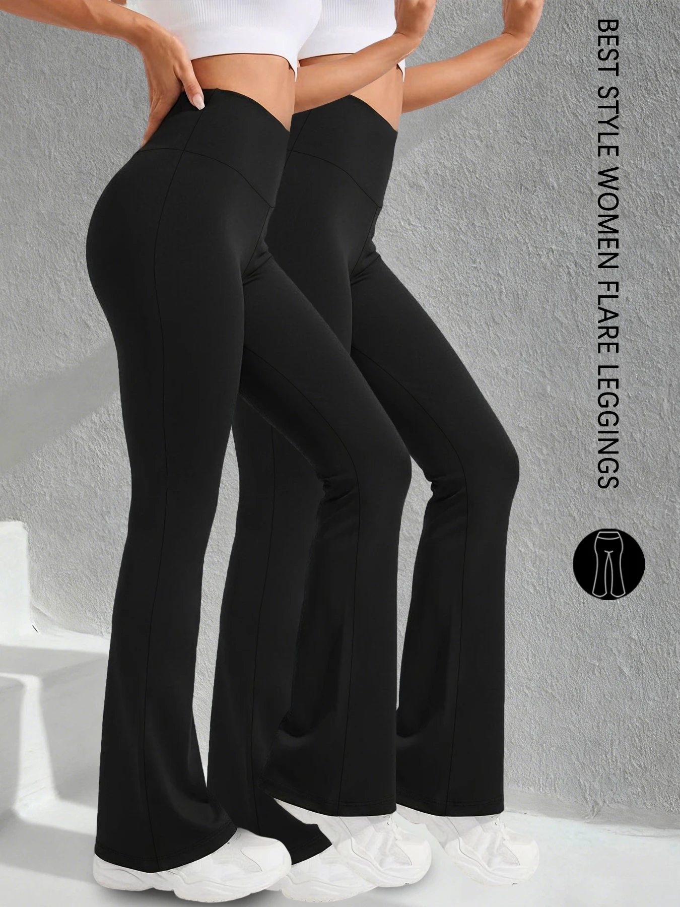 2-pack dames high-rise wijde yogabroeken met wijde pijpen. Perfect voor yoga of casual gebruik.