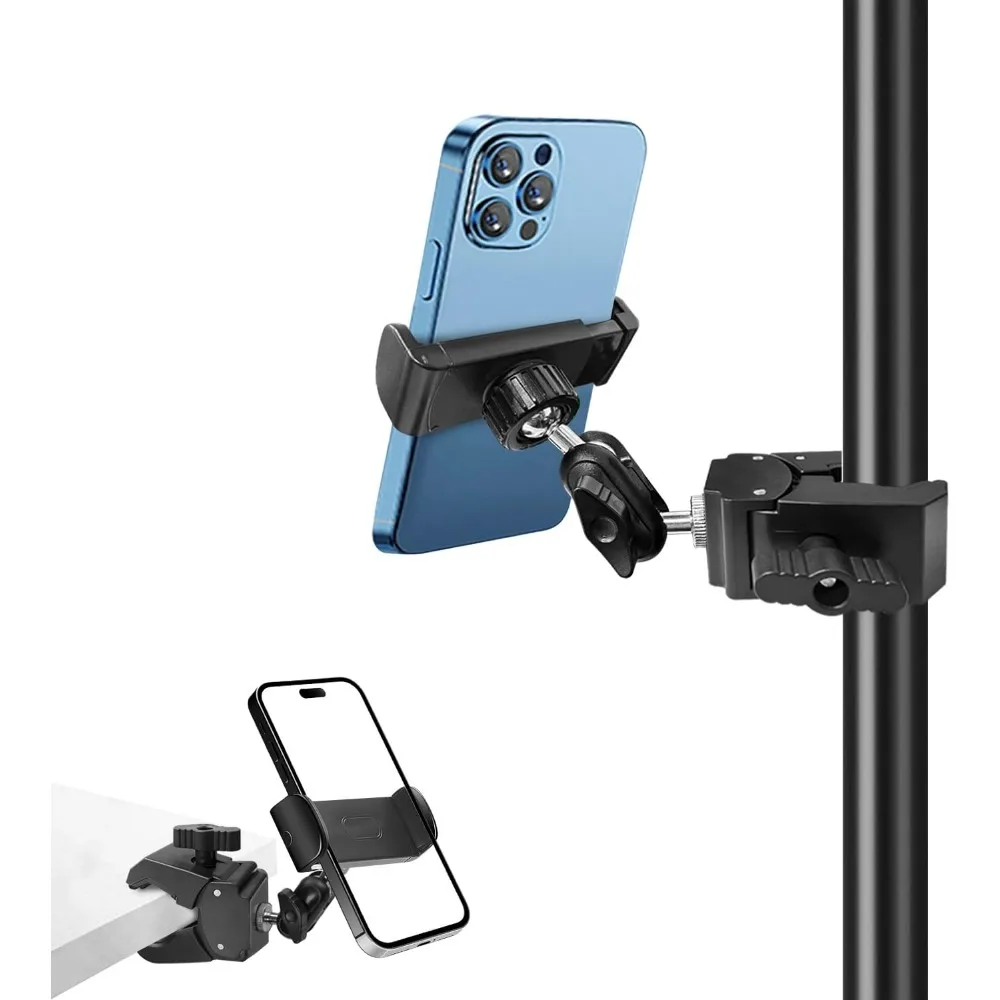 

Adjustable Clamp Phone Mount for Mic Stand Treadmill Bike Stroller Desk Fits All Smartphones