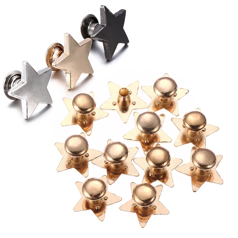 10Pcs/Lot 9/12/19mm DIY Screw Studs Stars Rivets Metal Garment Sewing Drill Nail Button For Handmake Clothing Craft Decoration