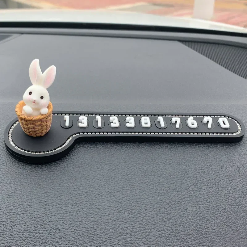 Cute Cartoon Bunny Parking Notice Card 1 Set Phone Number Stop Prompt License Plate Car Interior Accessory
