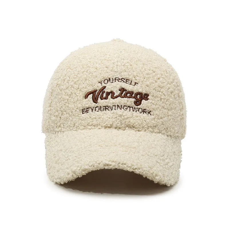 Stylish Plush Warm Embroidered Baseball Cap Casual All-Match Letter Sun Hat Duckbill Cap for Autumn And Winter