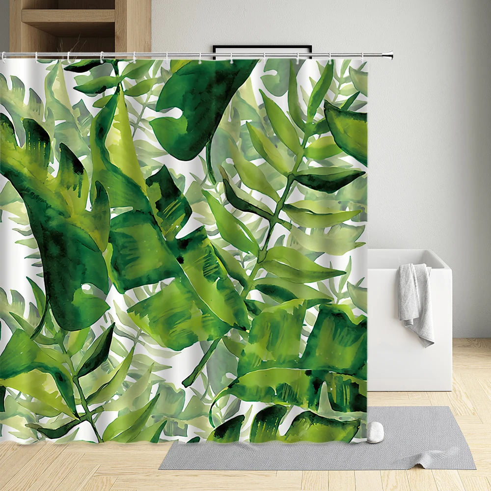 

Tropical Forest Leaf Bird Shower Curtain Flower Banana Tree Palm Leaves Pineapple Waterproof Cloth Bathroom Decor Bath Screen