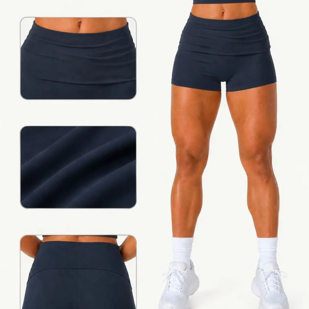 For For ZENGAN Women Yoga Shorts High Waist Fold Over Athletic Running Gym Fitness Training Pilates Exercise Bottoms Sportswear
