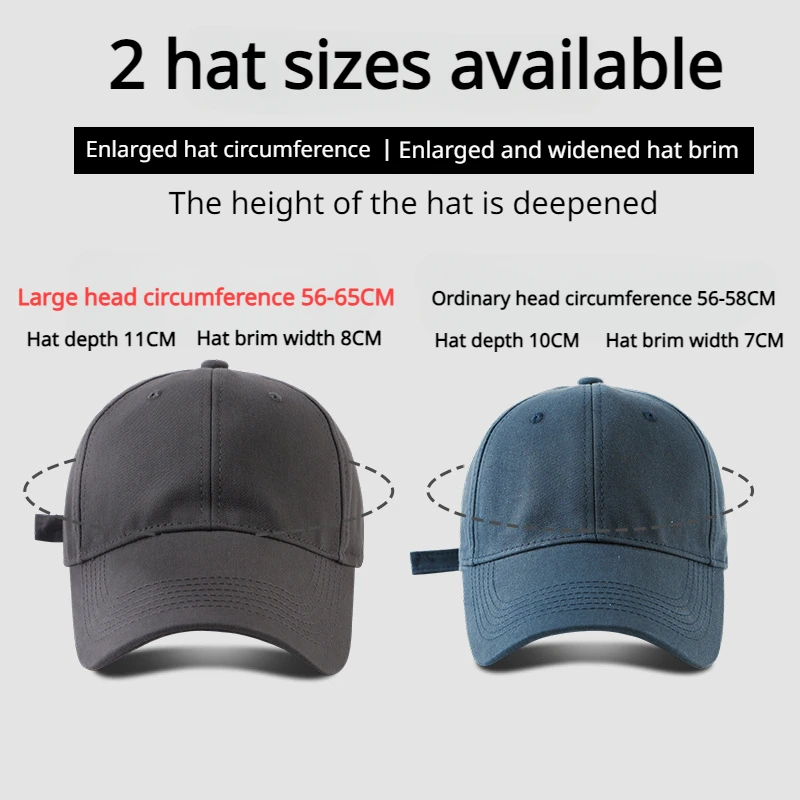 Solid Color Baseball Hats Big Head Man Soft Cotton Plus Size Sport Snapback Cap Lady Large Size Sun Caps 56-60CM 60-65CM