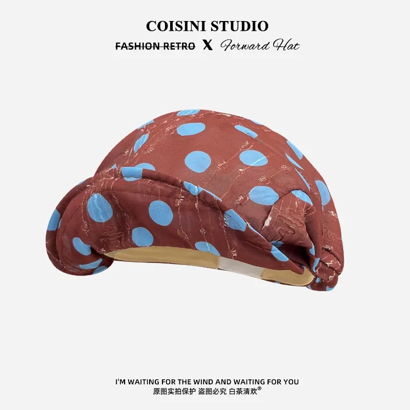 

Korean Retro Polka Dot Jacquard Soft-brimmed Painter's Hat for Women's Spring and Summer Versatile Large Edition Newsboy Caps