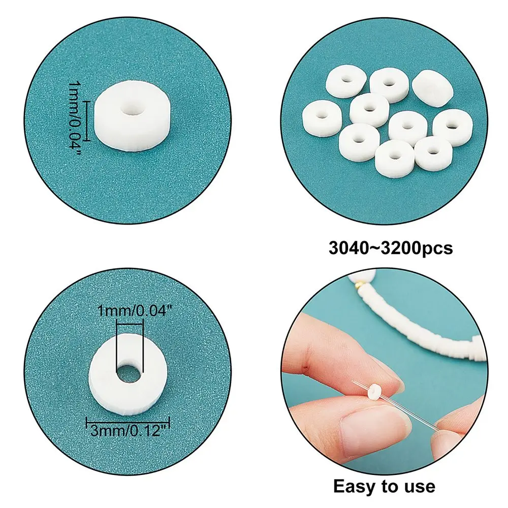 3000pcs Heishi Vinyl Beads 3mm White Polymer Clay Handmade Spacer Vinyl Disc for Hawaiian Jewelry Making