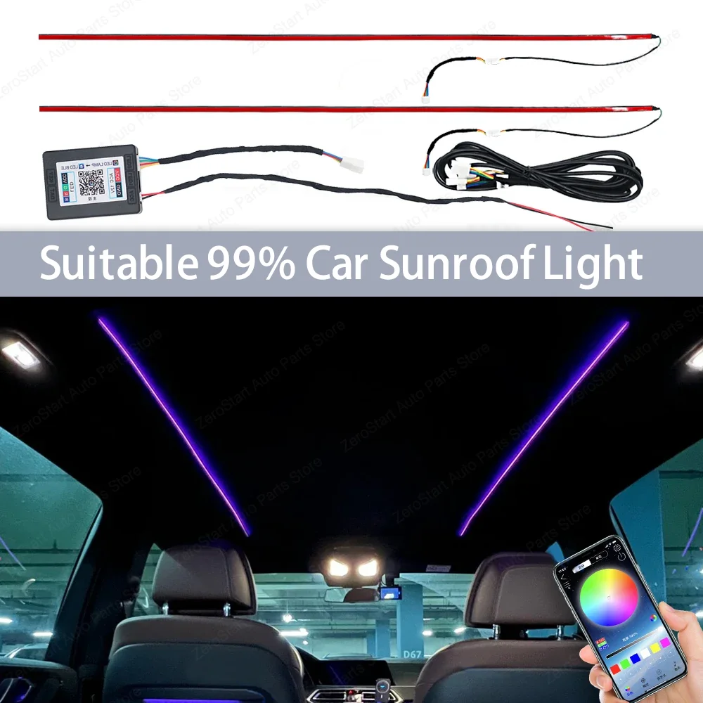 ‌256 Colors LED Sunroof Ambient Light For Tesla Toyota Audi Benz BMW Car Panoramic Skylight Decorative Lamps Strips APP Control