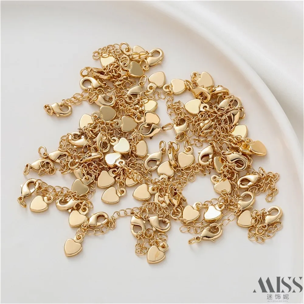 14K الذهب القلب الذيل سلسلة جراد البحر مشبك الحب تمديد سلسلة DIY اليدوية سوار قلادة مجوهرات اكسسوارات المواد