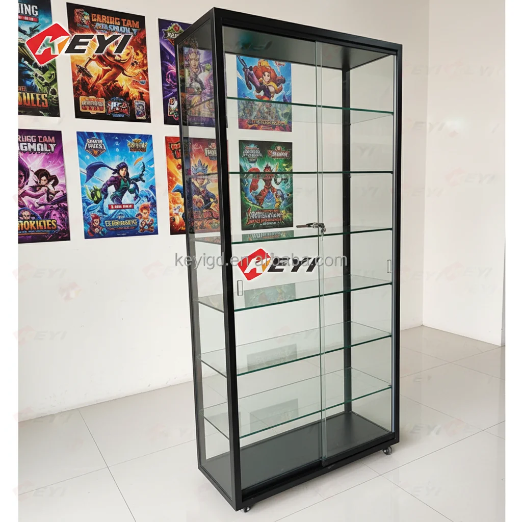 Custom Full Vision Tempered Glass Display Cabinet Metal Frame Glass Tower Display Showcase With Lock for Shopping Mall