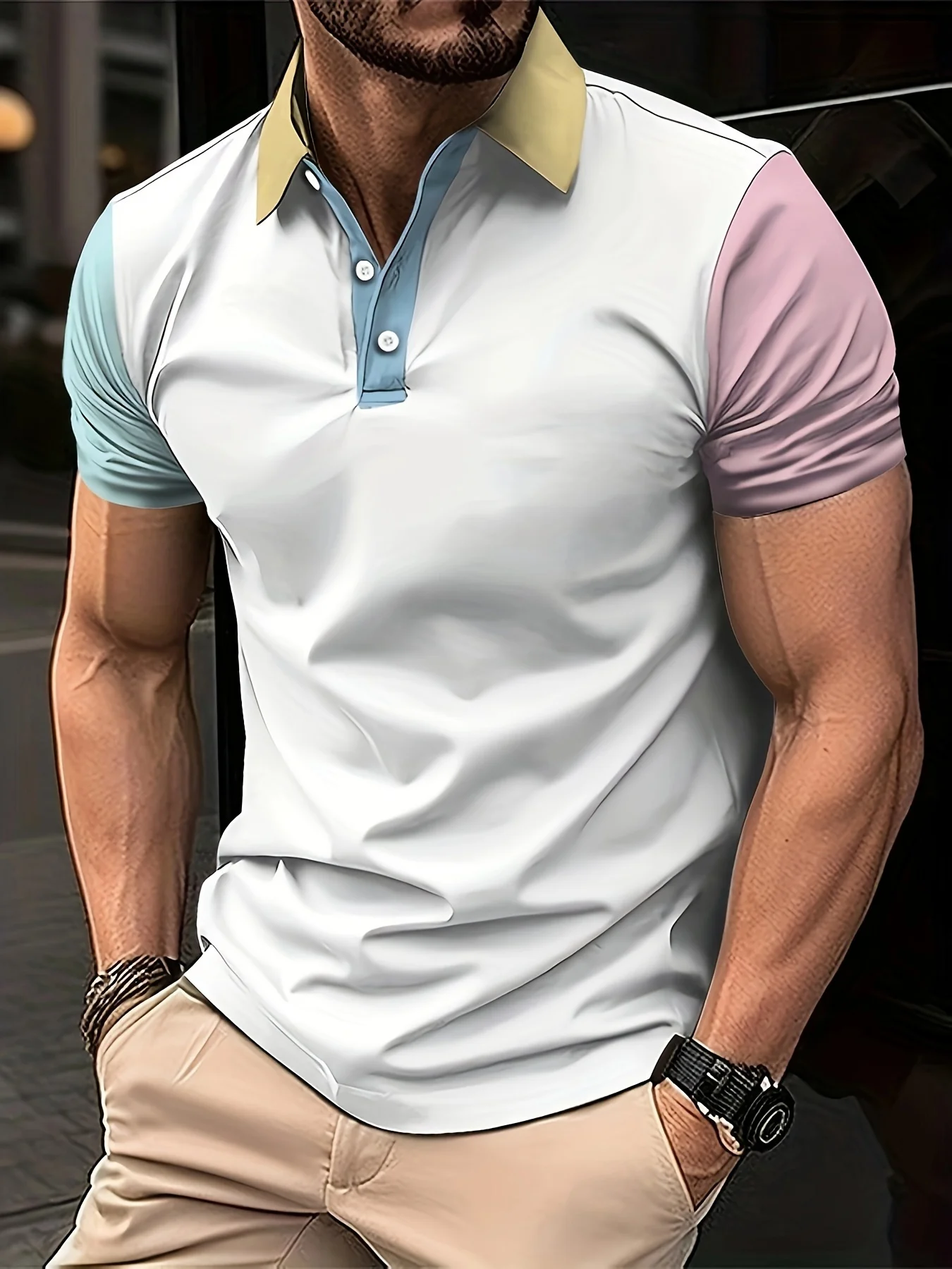 Men's new summer style simple patterned printed short-sleeved polo shirt - perfect for outdoor leisure and fashion.