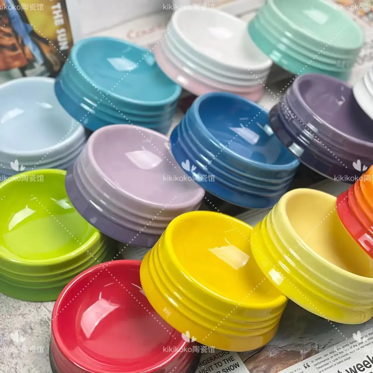 

French Ceramic Pet Color High Foot Protection Cervical Caliber 5inches Cat Water Bowl Drinking Water High Beauty Macaron Color