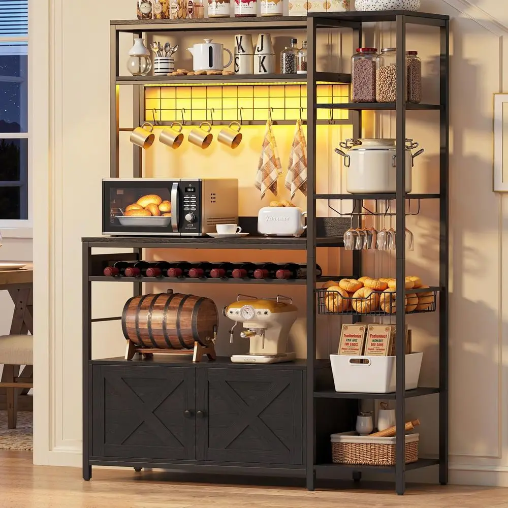 

Кухонная полка-стеллаж IRONCK с розеткой, подставка для микроволновой печи с шкафом для хранения, 47,24-дюймовый барный шкаф, кухонные полки