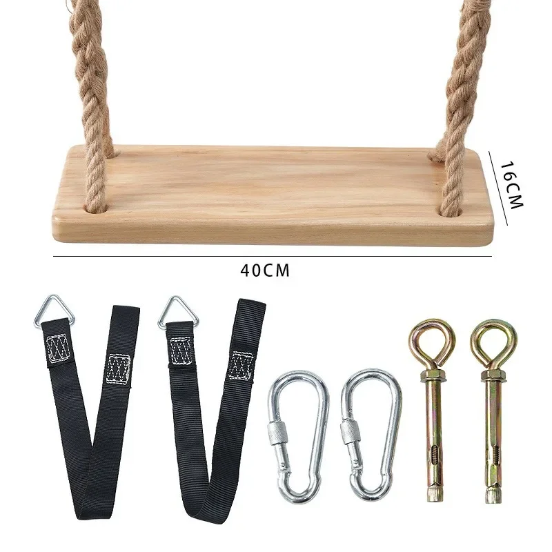 DSA wooden children's swing outdoor log courtyard solid wood swing adult wooden seat board hanging chair decorative hemp rope