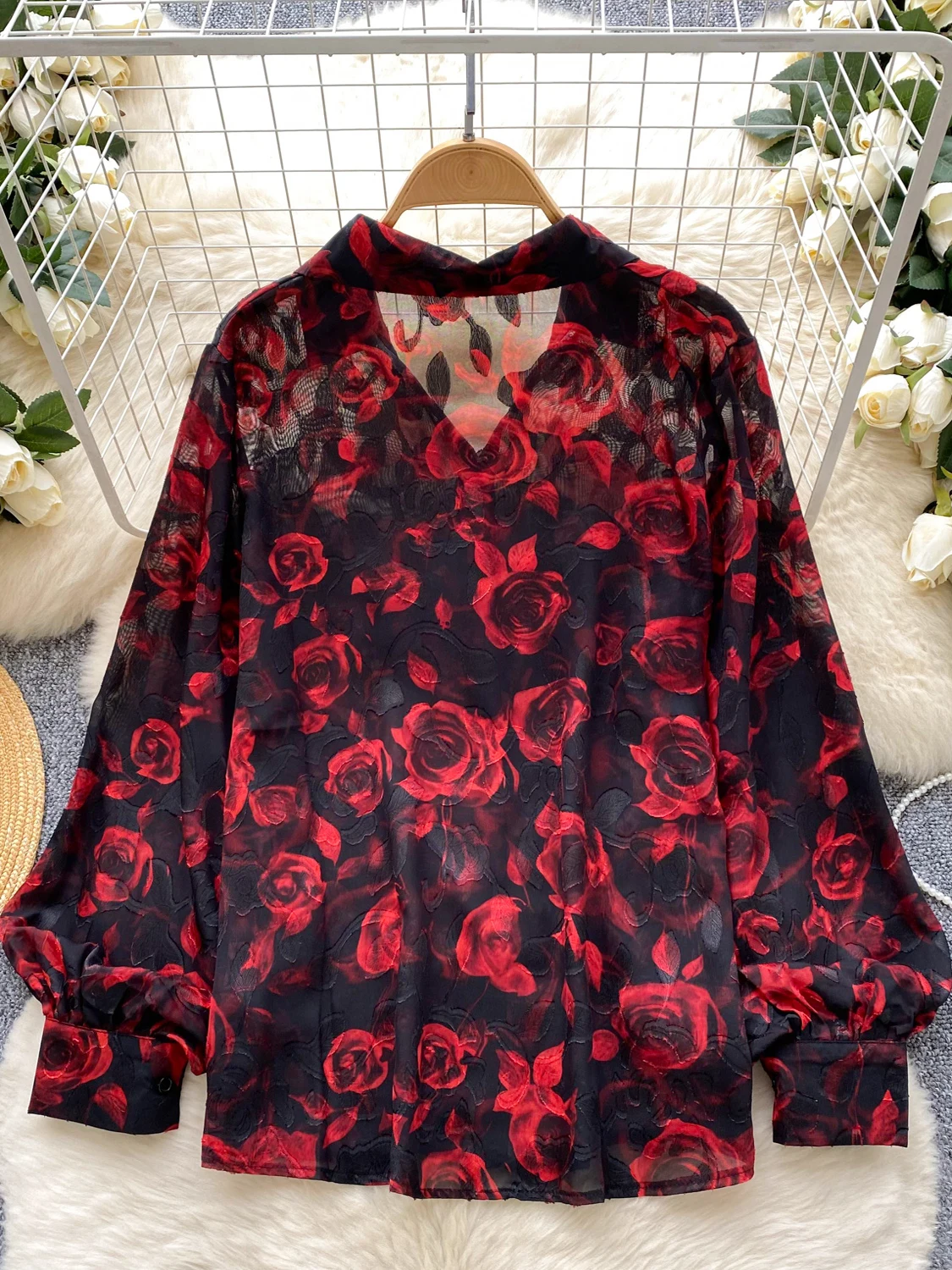 

Floral Print Chiffon irt Women's Casual Commute Long Sve Loose Sli Single Button up Top for Young Women 8-24