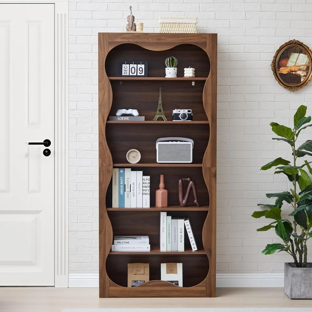 6-Tier Tall Wooden Bookshelf - Modern Freestanding Bookcases for Large Storage and Display