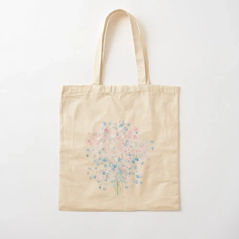 

hand painted light pink and blue Baby Breath Bouquet gypsophila watercolor painting Tote Bag Reusable bags Gift bag Tote Bag