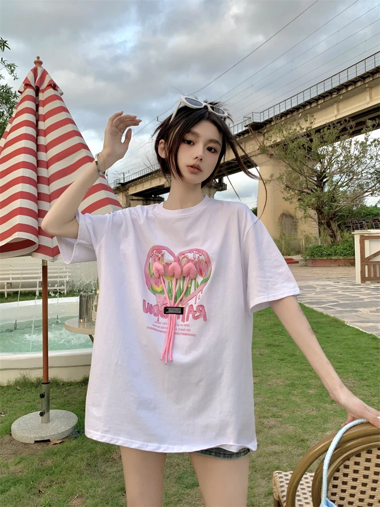 Summer Top 2023 T Shirt Women Clothing Short Sleeve Woman Tshirts O-Neck T-shirty Damskie Fashion Camisetas De Mujer