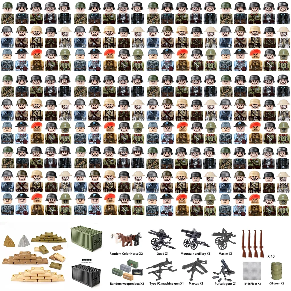USA UK WWII Military Building Blocks Soldiers Infantry Army Men Action Figures Tank Vehicle Cannon Artillery Model Toy Gift