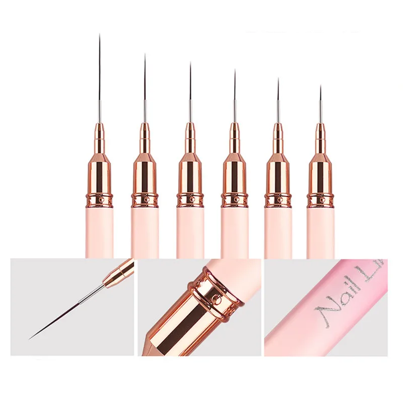 1/6 قطعة مقبض التدرج الوردي مسمار الفن بطانة فرش هلام فرشاة الأظافر هلام طلاء الأظافر فرشاة الرسم #4