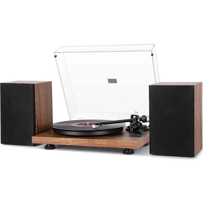 Bluetooth Turntable HiFi System with 36 Watt Bookshelf Speakers, Patend Designed Vinyl Record Player with Magnetic Cartridge