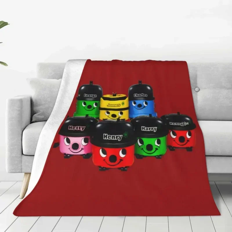Henry Hoover And Friends Knitted Coral Fleece Throw Blanket Soft Retro Anime Quilt for Car Sofa Couch Bedroom
