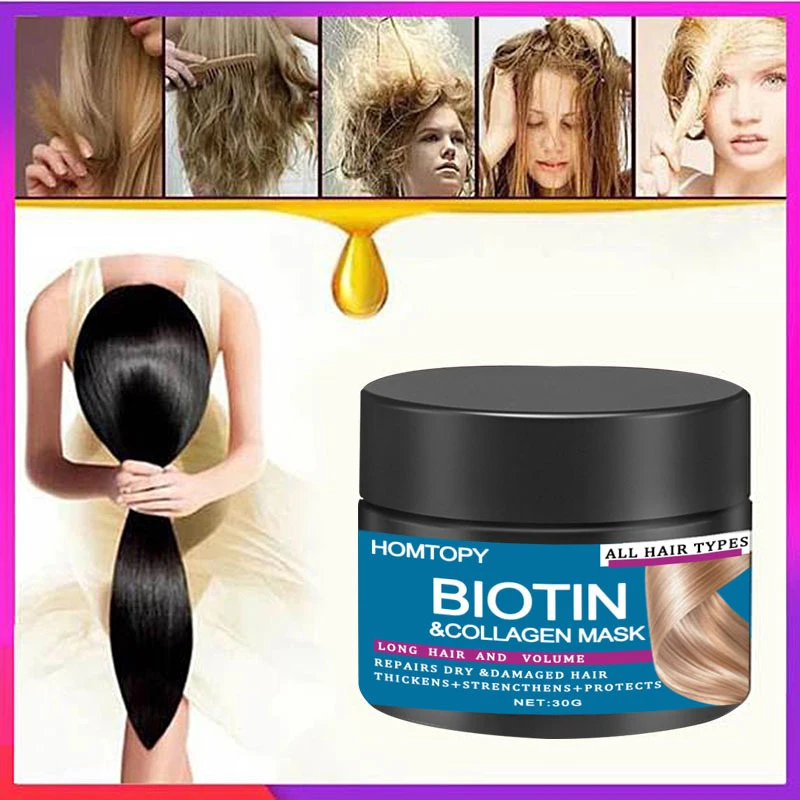 Biotin Collagen Keratin Hair Mask Repair Damage Dry Frizz Soften Hair Scalp Care Korean Multifunctional Hair Conditioner