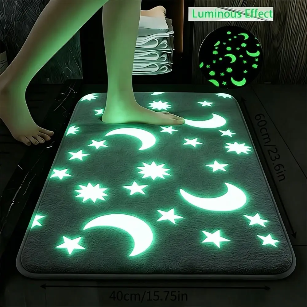 Glow in Dark Luminous Moon Star Pattern Toilet Mat Soft Absorbent Non Slip Bathroom Rug Bathroom Mat Home Decor