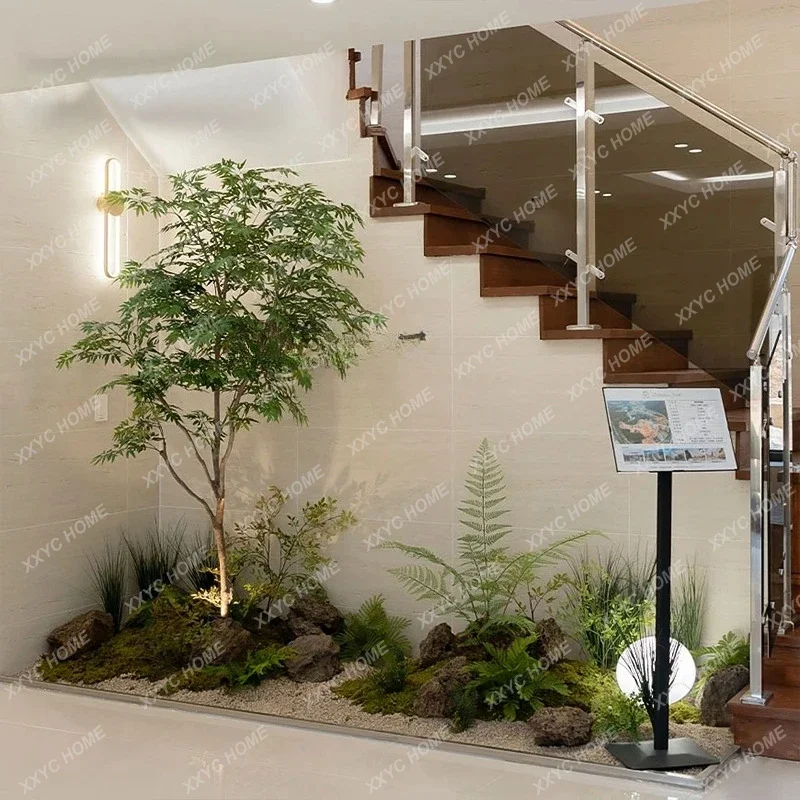 A  Simulated green plant decoration staircase corner landscaping with light luxury simple wind soft decoration fake tree plants