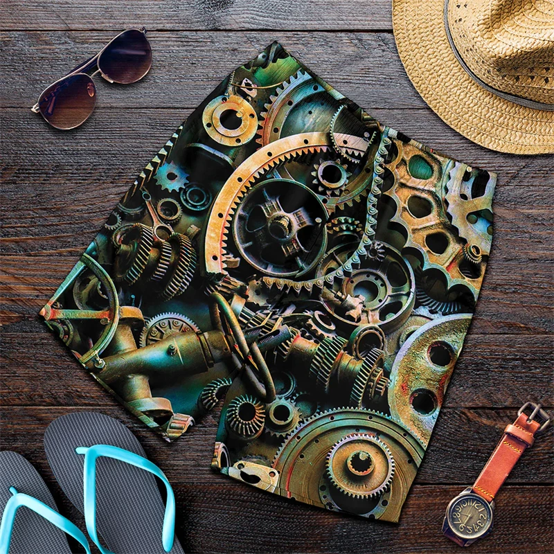 2024 Newest Men Women Gear Pattern Hawaii Beach Shorts Casual Sports Quick Dry Trunks Hawaiian Holiday Machine Print Ice Shorts