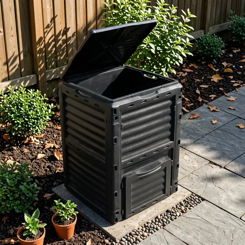 300L Black Door Panel Bottomless Large Capacity Garden Yard Compost Box, Outdoor Food Waste Leaf Fermentation Box, Organic