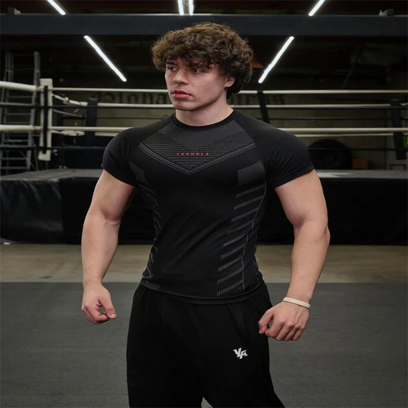 Men Short Sleeve Rash Guard Compression Shirts Quick Dry Fitness Cycling Running T-Shirt Workout Training Underwear Gym Clothing