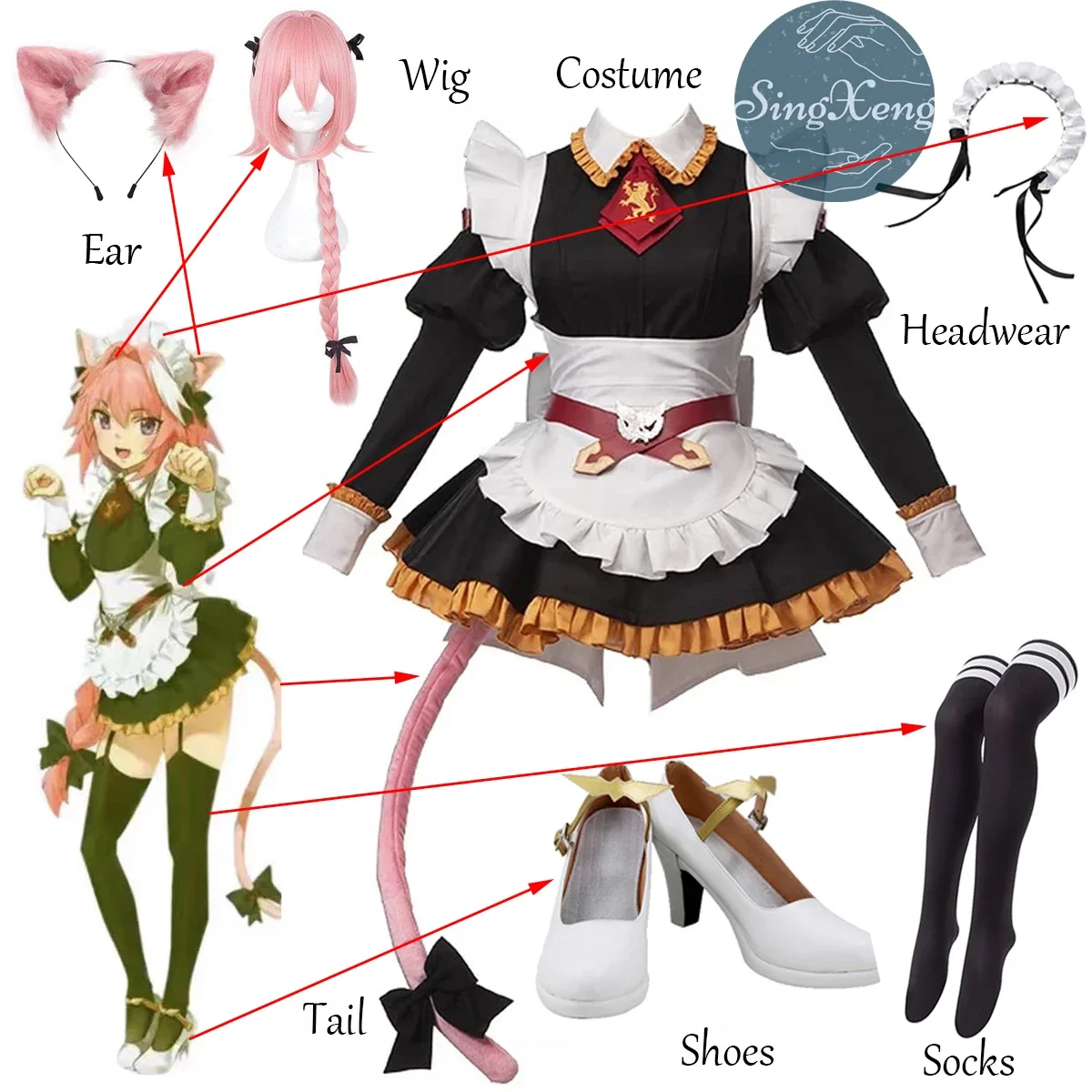 

SingXeng Anime Fate/Grand Order Fate Apocrypha Rider Astolfo Cosplay JK School Uniform Maid Dress Suit Fancy Outfit Customize