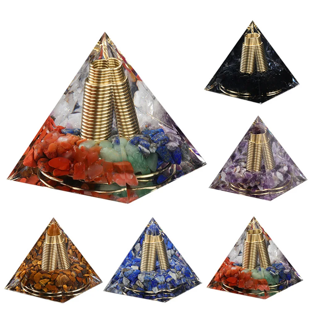 Orgonite Pyramid Natural Crystal Obsidian Amethyst Resin Crafts Creative Ornament Yoga Meditation