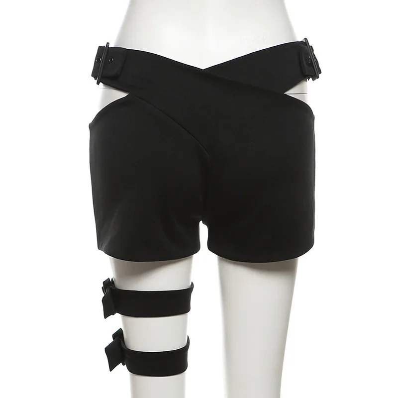 BKLD 2025 Summer New Women Black Shorts Fashion Y2k Clothes High Waist Slimming Hollow Out Bandage Shorts Sexy Party Clubwear