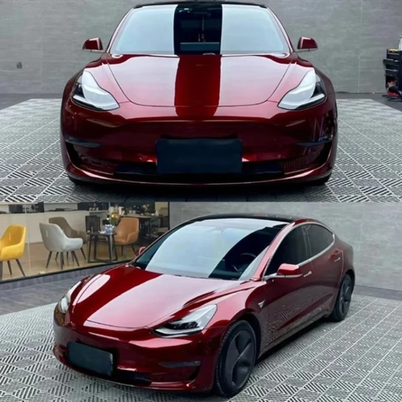 PET TPU Super Glossy Liquid Metallic Dragon Blood Red Vinyl Wrap Film Glossy Vampire Red Cast Vinyl Wrap for Car Wrap Motorcycle