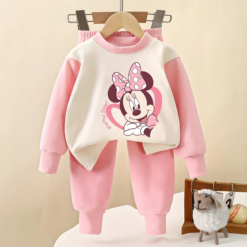 Disneyฤดูใบไม้ร่วงMickey Minnieพิมพ์เด็กแขนยาวชุดนอนชุดสาวนุ่มเสื้อผ้าชุดเด็กชุดนอนสบายๆชุด