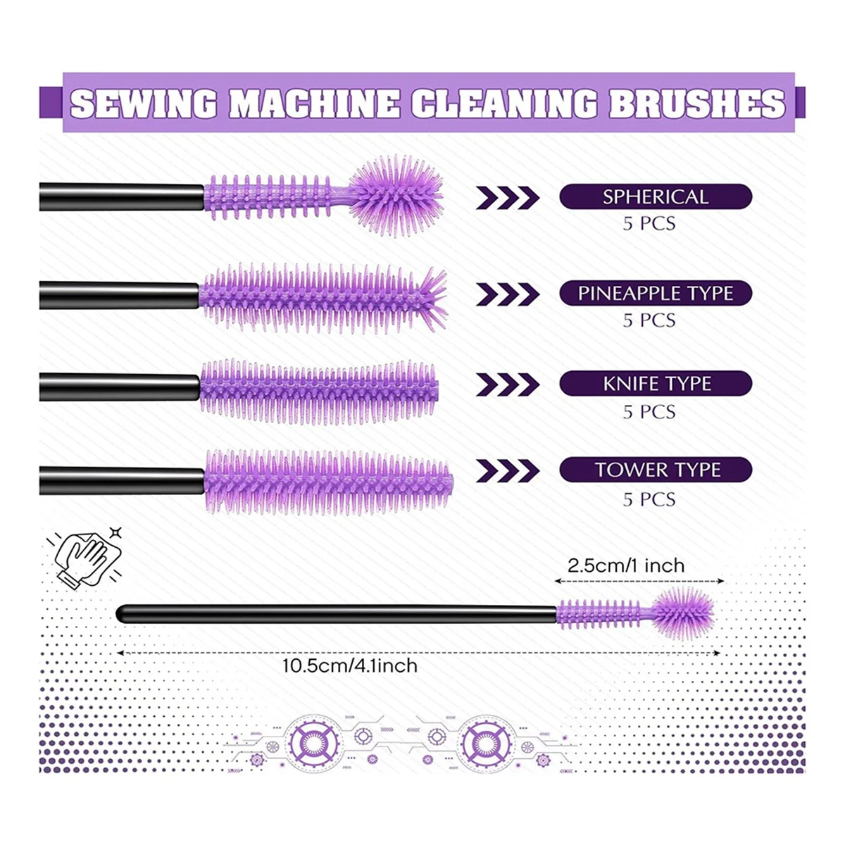 20 Pcs Cranny Sewing Machine Cleaning Brushes, Reusable Silicone Bristles Cleaning Brushes for Sewing Machine Internal SQ