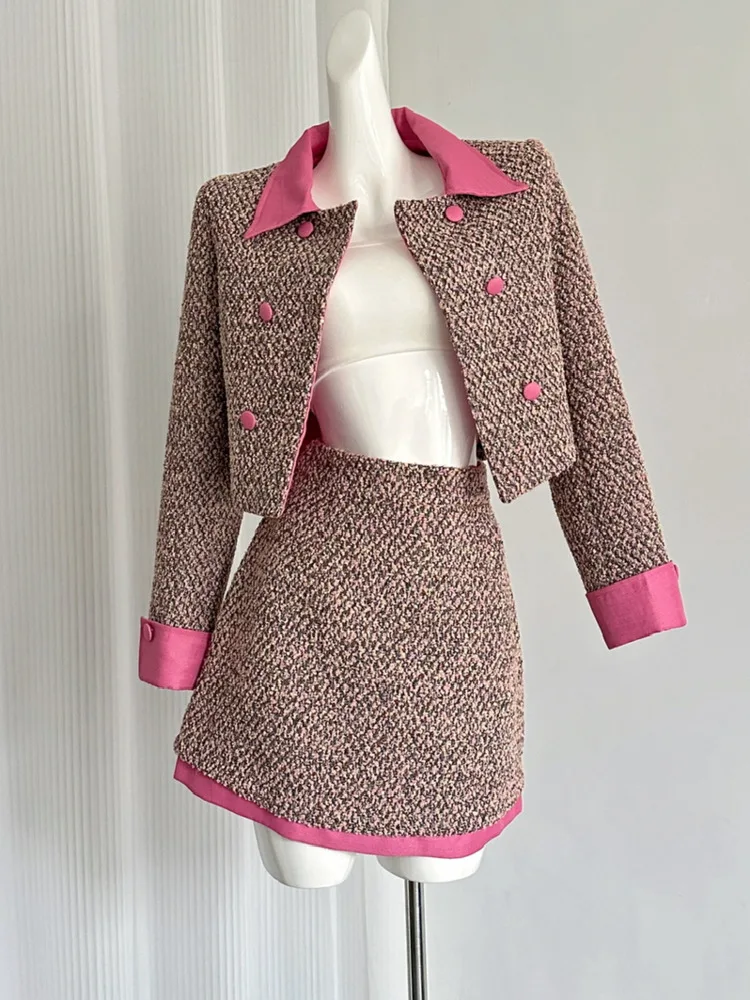 2024 Autumn/Winter Small Fragrant Wind Suit Small Fragrant Tweed Jacket With A Line Skirt Women High Quality Coat Two Piece Set