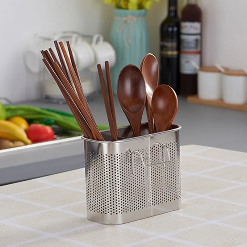 Stainless Steel Chopsticks Rack Fork Spoon Tableware Holder Organizer Cutlery Dryer Drainer Shelf with Hooks Kitchen Accessories