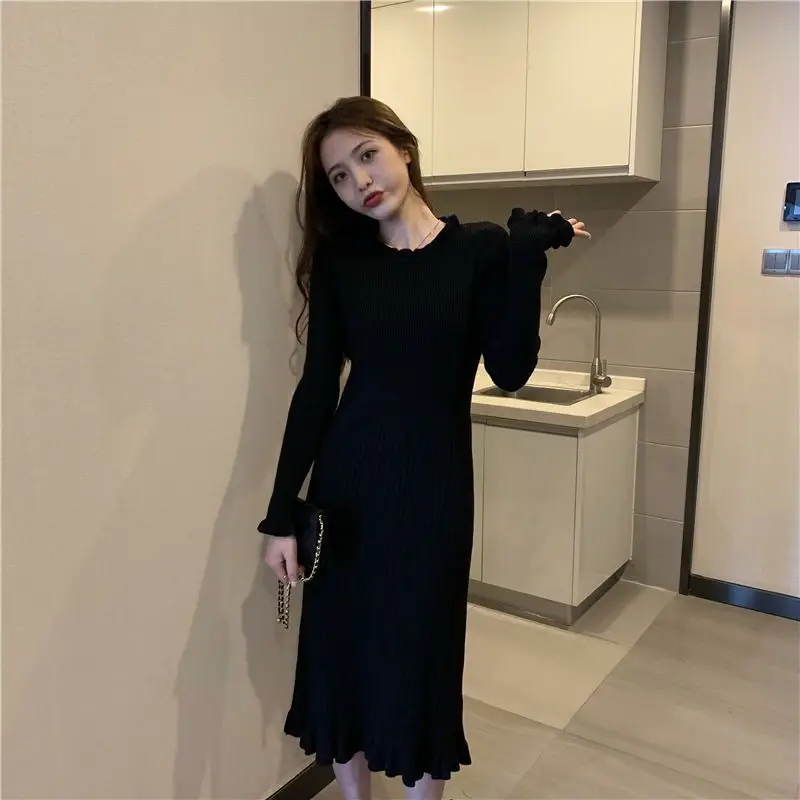 Women's Dresses Party Knee Length Crochet Cover Up Clothing Prom Formal Female Dress Solid White Loose Black Midi Knit One-piece