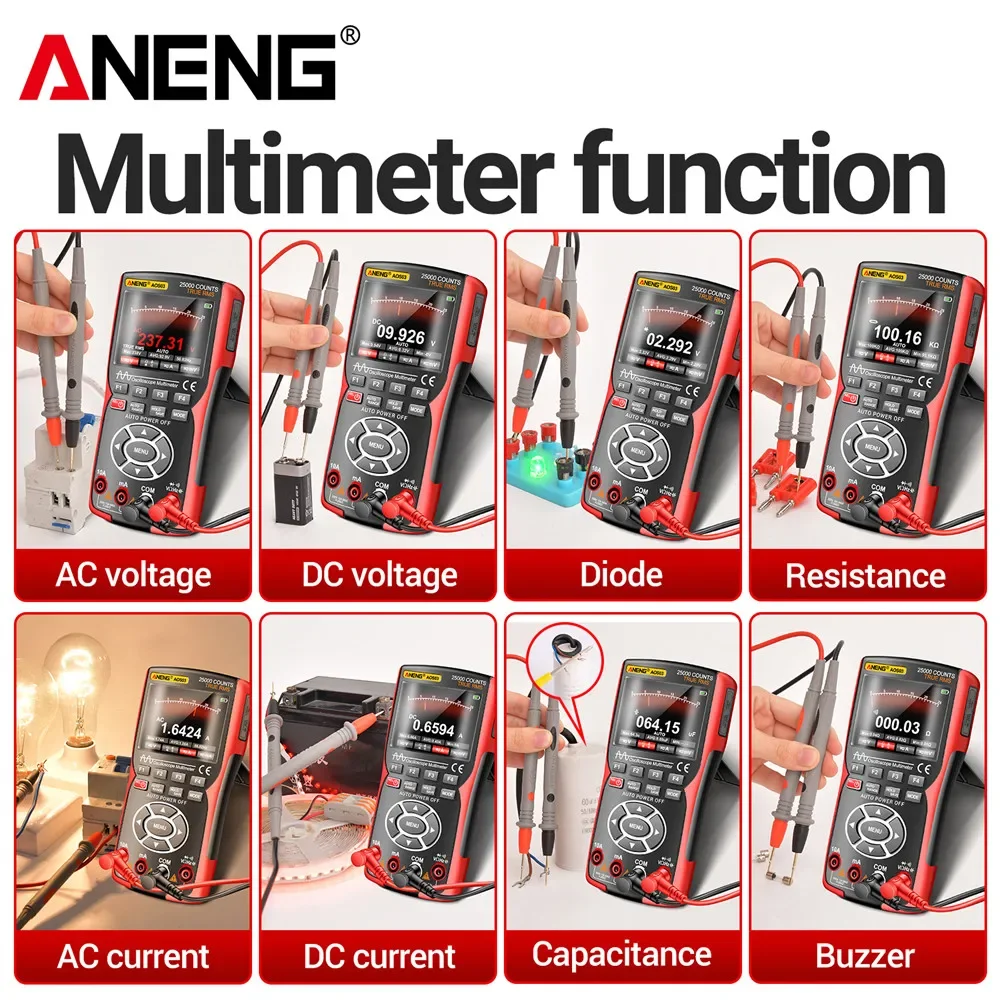 يده راسم الذبذبات المتعدد ANENG AOS03 3 في 1 كشف الموجي 25000 التهم 280MSa/s VA أدوات تشخيص السيارات العكسية