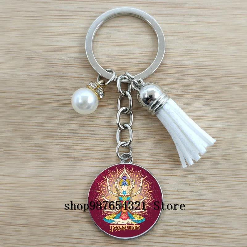 Hindi Buddha meditációt 7 chakra keychain Mandala psychedelic Jóga Boltíves üvegek keychain, autó Olvasottság ékszer számára férfiak majd Nők