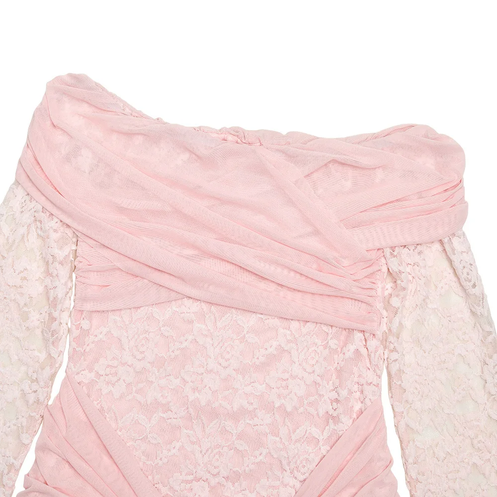 Apprabant 2025 outono inverno renda malha pura fora do ombro maxi vestido feminino manga longa magro bodycon elegante vestido sexy partywear