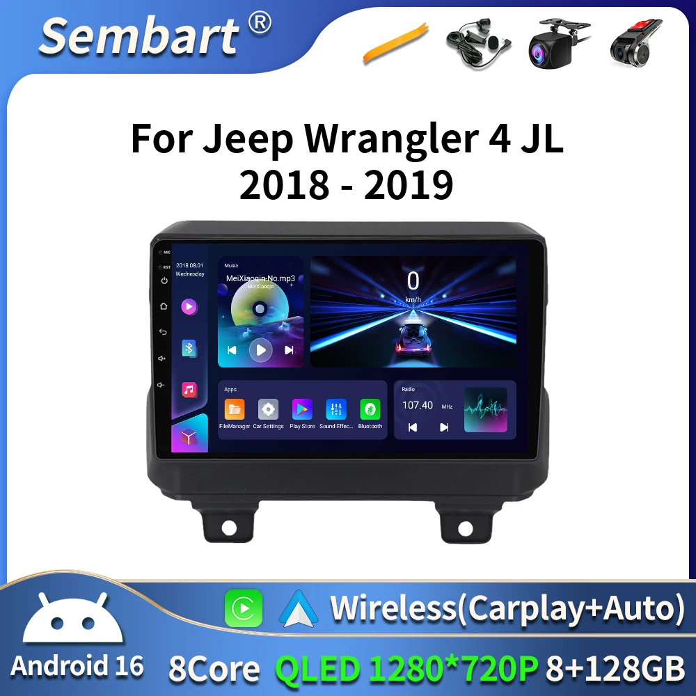

Android 16 Car Radio For Jeep Wrangler 4 JL 2018 - 2019 4G WIFI Qualcomm DVD QLED GPS Navigation Head Unit Viedo Player BT