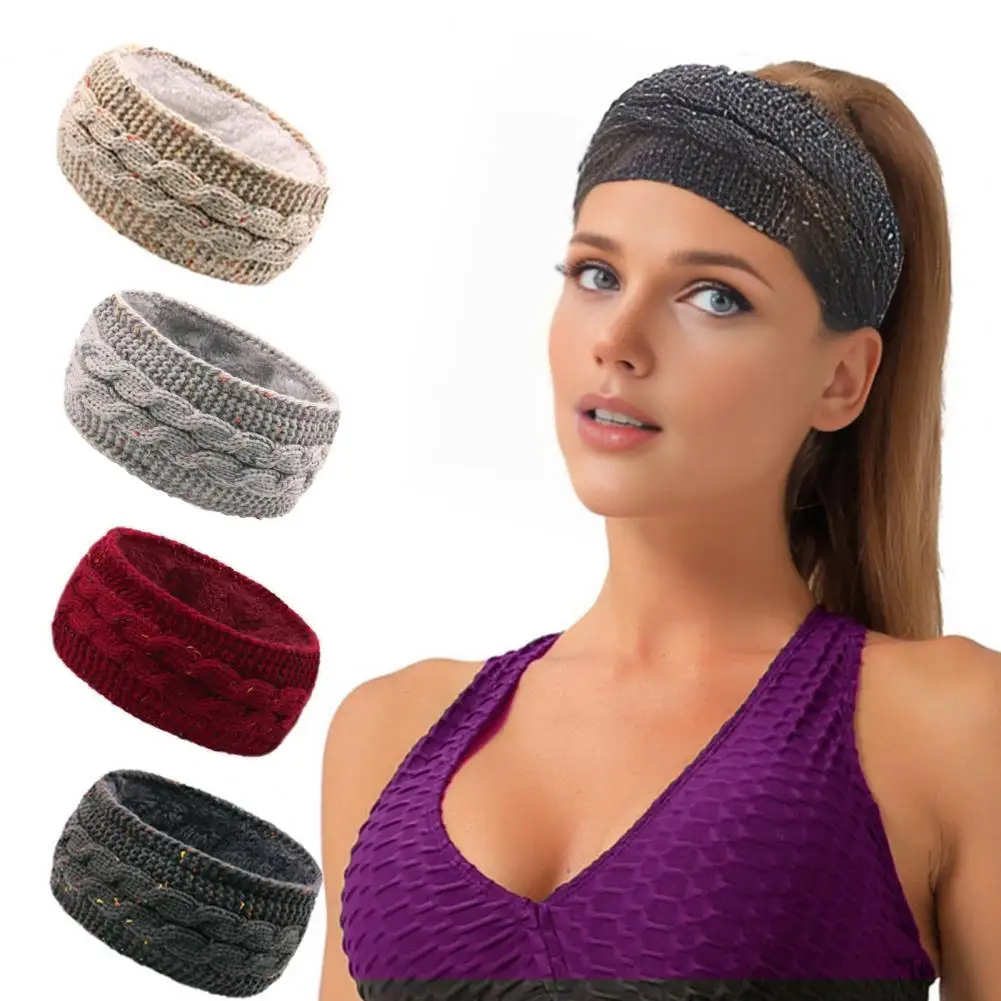 

Winter Running Headband for Women Cozy Fleece-lined Winter Headband for Women Cable Knit Ear Warmer Hairband with Thick Crochet