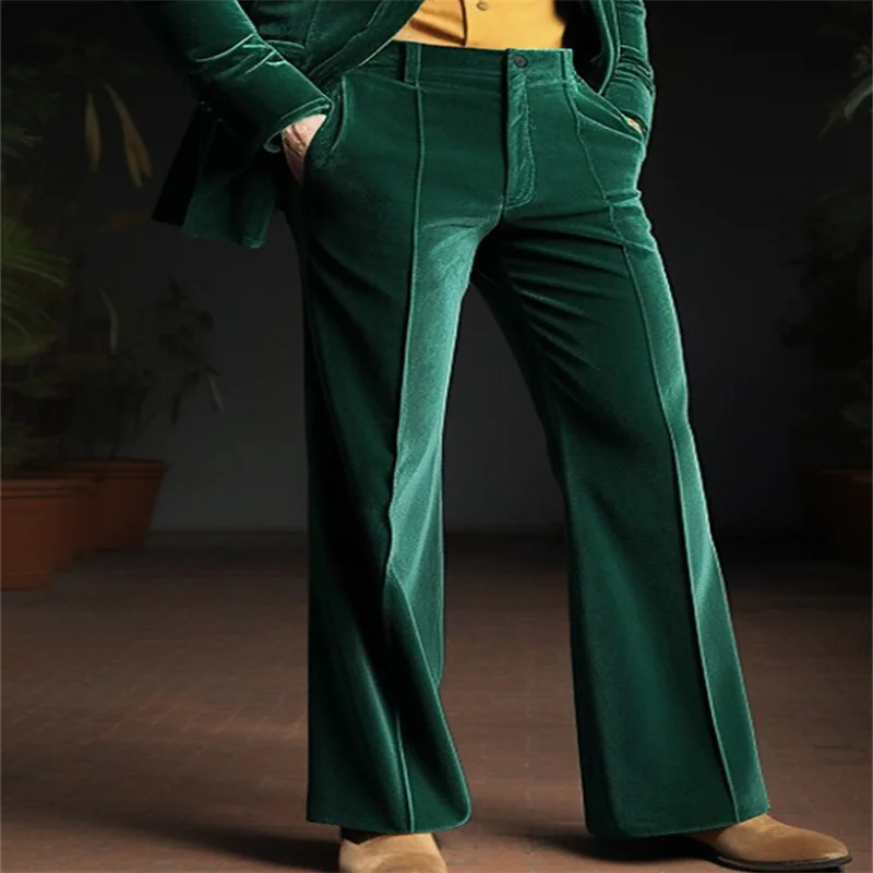 

Spring Autumn Men Velvet Suit Pants Vintage Slim Fit Flared Trousers Fashion Comfortable Holiday Casual Pant Streetwear Male