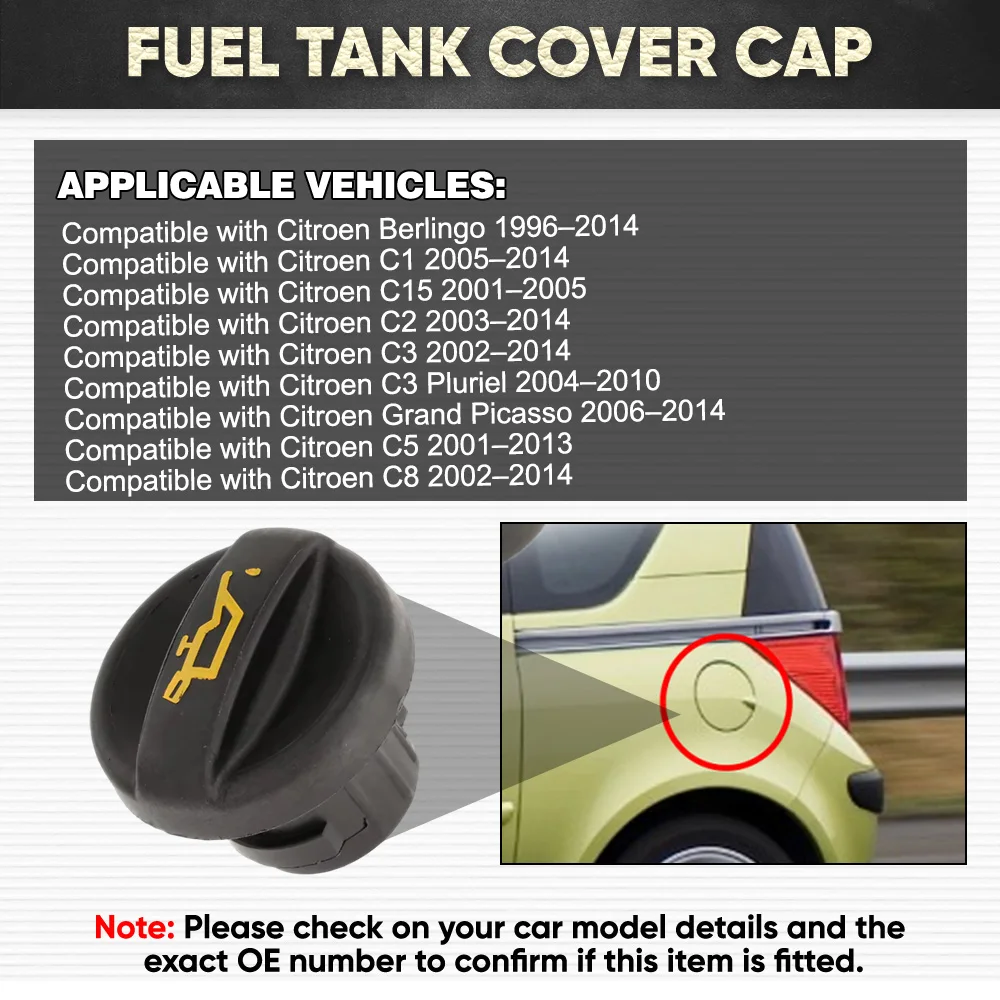 

1pc Black Engine Oil Filler Cap 9624939680 for Peugeot 1007 5008 206 307 308 Bipper Citroen C1 C2 C3 C5 Relay Xsara Berlingo