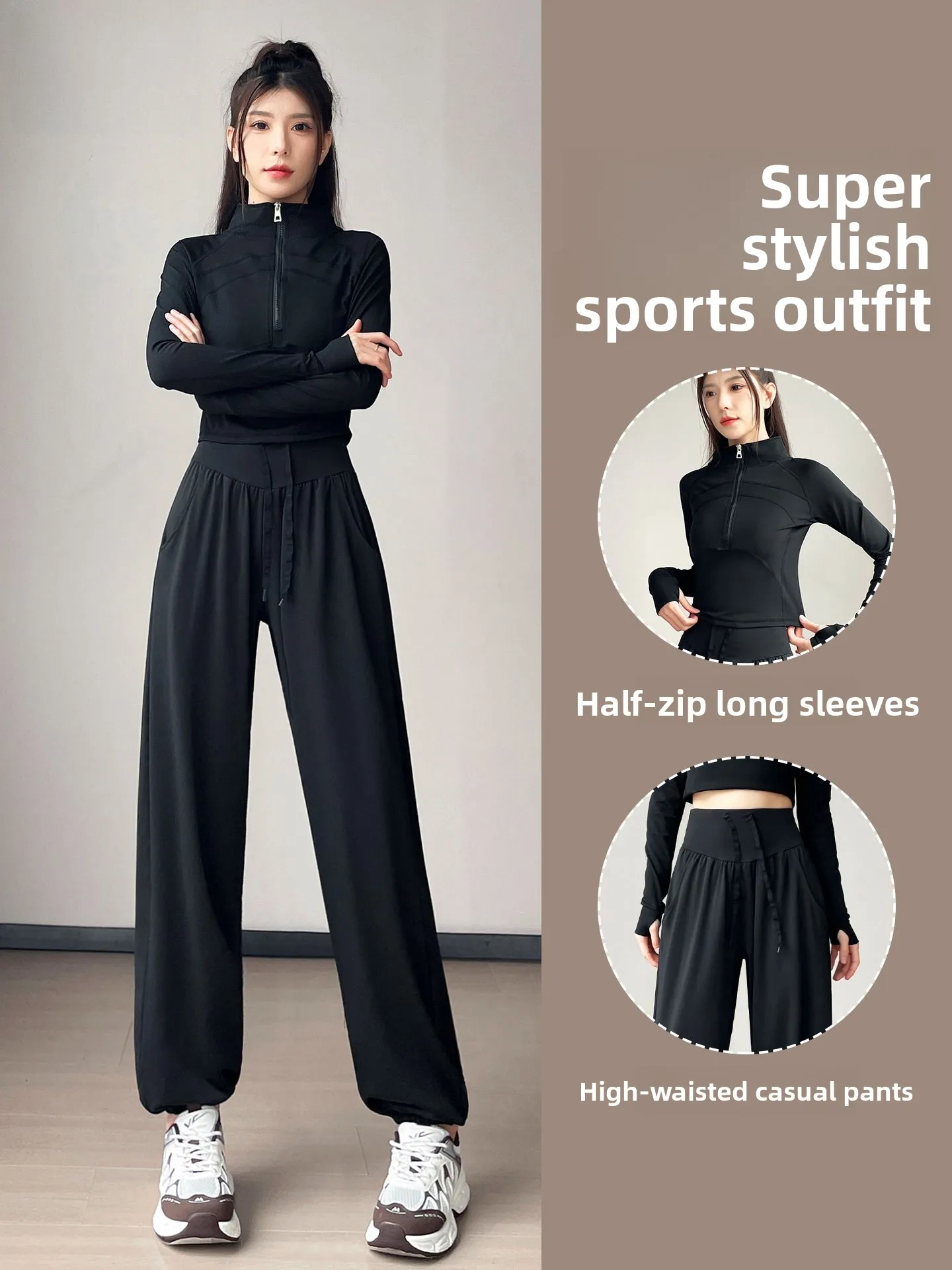 

Женский спортивный костюм для бега и йоги, модный комплект из двух предметов с длинными рукавами, весна 2024, нейлон, на молнии